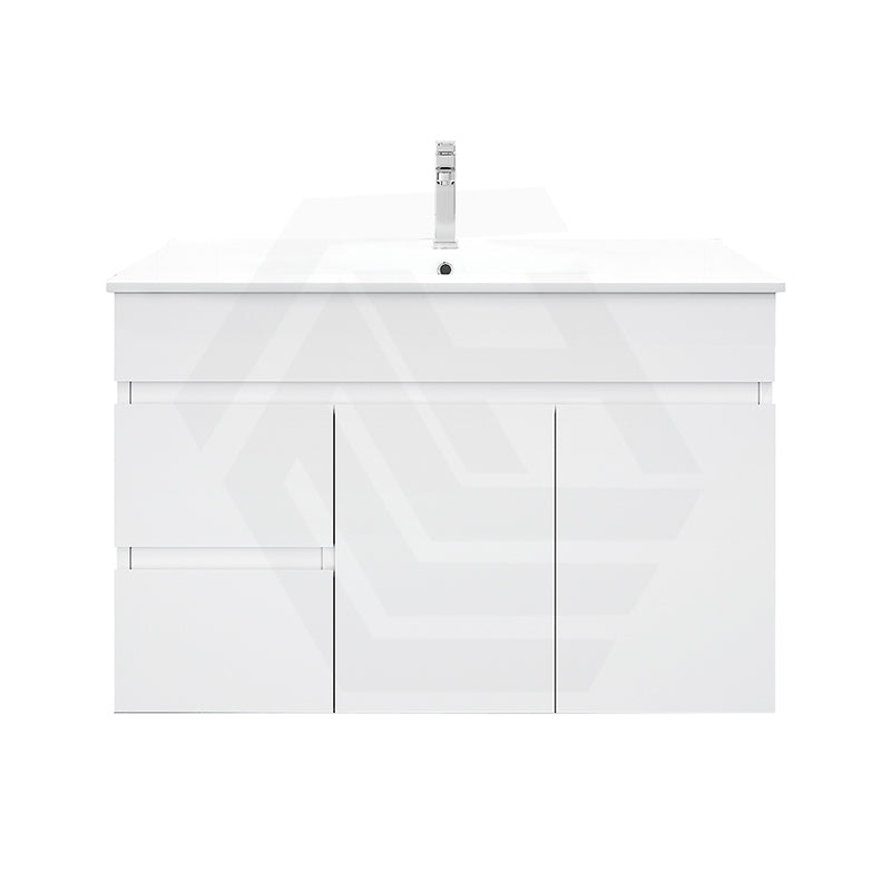 900mm Premium MDF Gloss White Wall Hung Vanity with Left/Right Hand Drawers