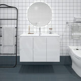 900mm Premium MDF Gloss White Wall Hung Vanity with Left/Right Hand Drawers