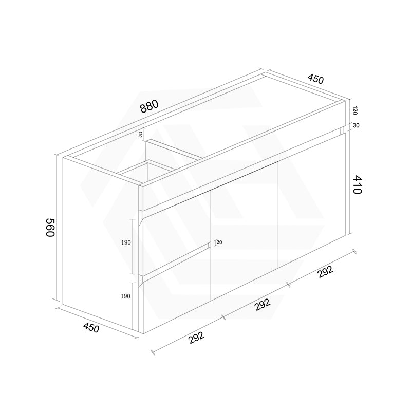 900mm Premium MDF Gloss White Wall Hung Vanity with Left/Right Hand Drawers
