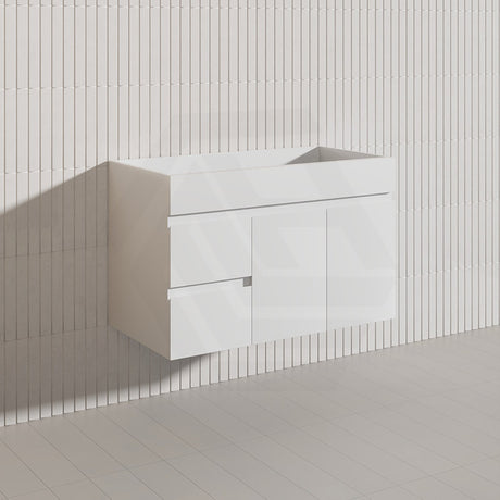 Macho 900mm Premium MDF Gloss White Wall Hung Vanity with Left/Right Hand Drawers