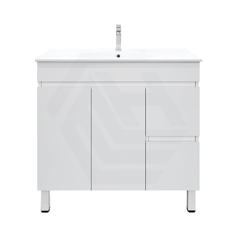 900mm Premium MDF Gloss White Freestanding Bathroom Vanity with Left/Right Hand Drawers