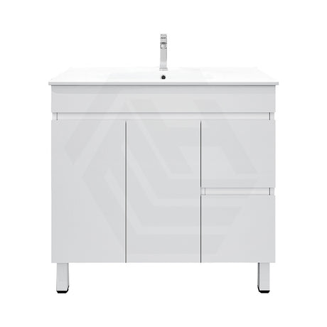 900mm Premium MDF Gloss White Freestanding Bathroom Vanity with Left/Right Hand Drawers