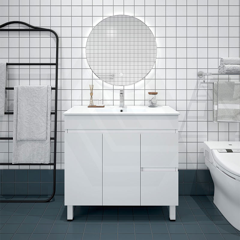 900mm Premium MDF Gloss White Freestanding Bathroom Vanity with Left/Right Hand Drawers