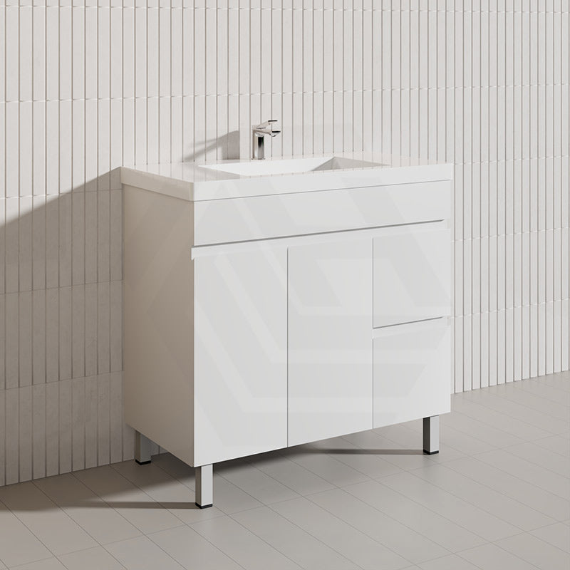 Macho 900mm Premium MDF Gloss White Freestanding Bathroom Vanity with Left/Right Hand Drawers