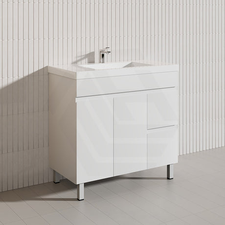 Macho 900mm Premium MDF Gloss White Freestanding Bathroom Vanity with Left/Right Hand Drawers