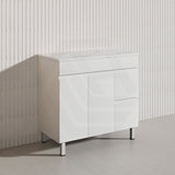 Macho 900mm Premium MDF Gloss White Freestanding Bathroom Vanity with Left/Right Hand Drawers
