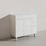 Macho 900mm Premium MDF Gloss White Freestanding Bathroom Vanity with Left/Right Hand Drawers