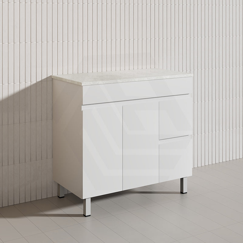 Macho 900mm Premium MDF Gloss White Freestanding Bathroom Vanity with Left/Right Hand Drawers