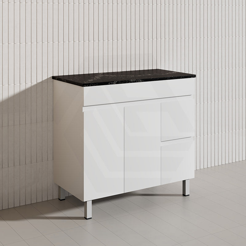 Macho 900mm Premium MDF Gloss White Freestanding Bathroom Vanity with Left/Right Hand Drawers