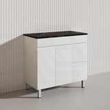Macho 900mm Premium MDF Gloss White Freestanding Bathroom Vanity with Left/Right Hand Drawers