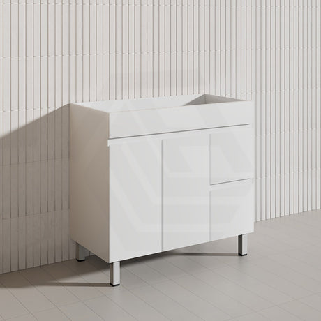 Macho 900mm Premium MDF Gloss White Freestanding Bathroom Vanity with Left/Right Hand Drawers