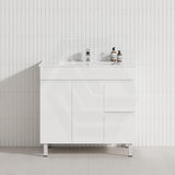 Macho 900mm Premium MDF Gloss White Freestanding Bathroom Vanity with Left/Right Hand Drawers