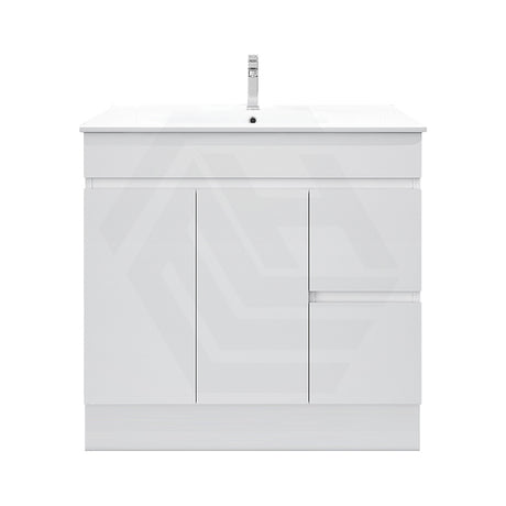 900mm Premium MDF Gloss White Freestanding Bathroom Vanity with Left/Right Hand Drawers