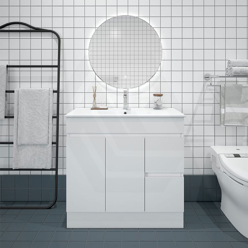 900mm Premium MDF Gloss White Freestanding Bathroom Vanity with Left/Right Hand Drawers