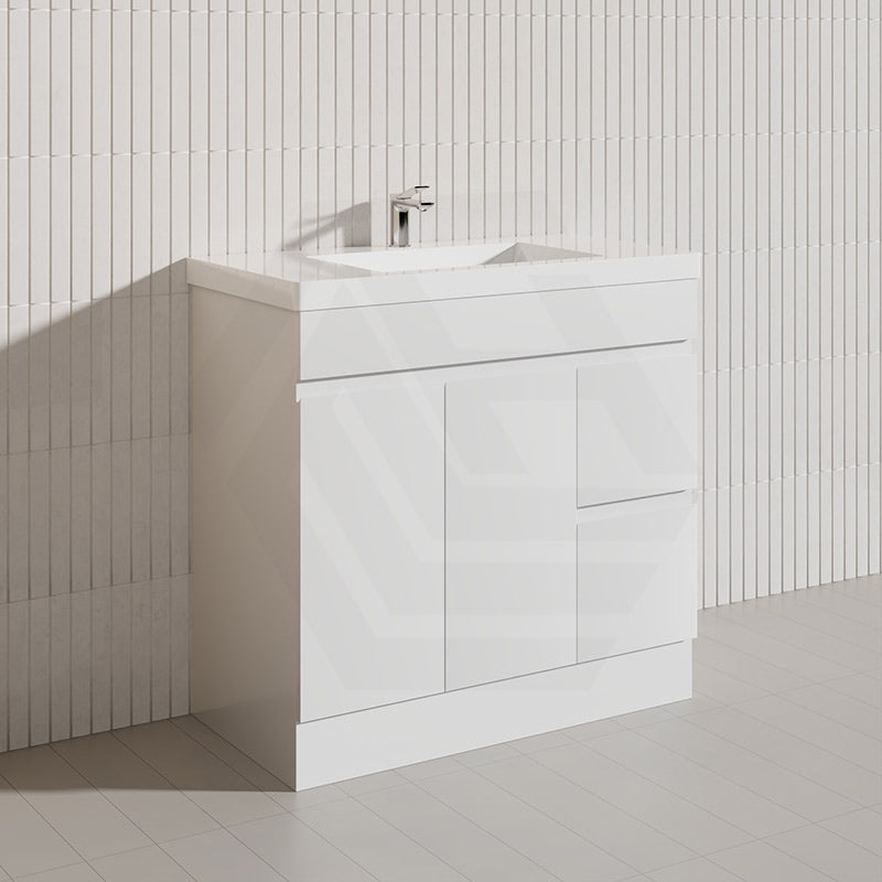 Macho 900mm Premium MDF Gloss White Freestanding Bathroom Vanity with Left/Right Hand Drawers