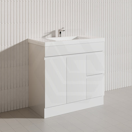 Macho 900mm Premium MDF Gloss White Freestanding Bathroom Vanity with Left/Right Hand Drawers