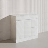 Macho 900mm Premium MDF Gloss White Freestanding Bathroom Vanity with Left/Right Hand Drawers