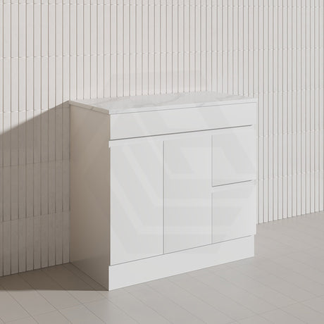 Macho 900mm Premium MDF Gloss White Freestanding Bathroom Vanity with Left/Right Hand Drawers