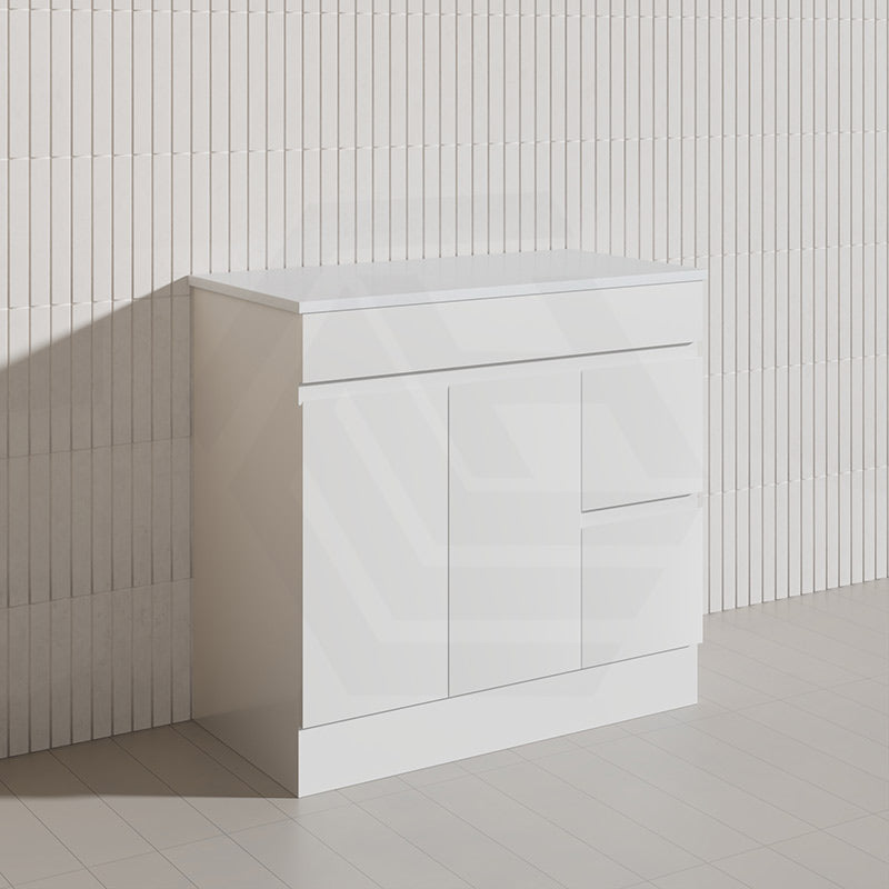 Macho 900mm Premium MDF Gloss White Freestanding Bathroom Vanity with Left/Right Hand Drawers