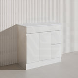 Macho 900mm Premium MDF Gloss White Freestanding Bathroom Vanity with Left/Right Hand Drawers