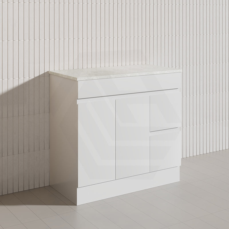 Macho 900mm Premium MDF Gloss White Freestanding Bathroom Vanity with Left/Right Hand Drawers