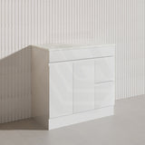 Macho 900mm Premium MDF Gloss White Freestanding Bathroom Vanity with Left/Right Hand Drawers