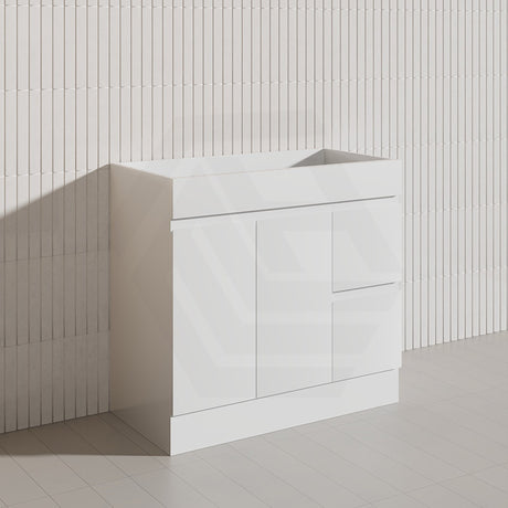 Macho 900mm Premium MDF Gloss White Freestanding Bathroom Vanity with Left/Right Hand Drawers
