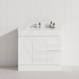 Macho 900mm Premium MDF Gloss White Freestanding Bathroom Vanity with Left/Right Hand Drawers