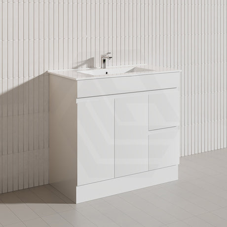 Macho 900mm Premium MDF Gloss White Freestanding Bathroom Vanity with Left/Right Hand Drawers