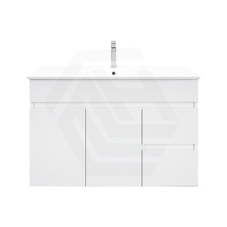 900mm Premium MDF Gloss White Wall Hung Vanity with Left/Right Hand Drawers