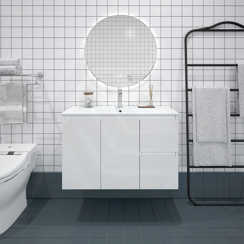 900mm Premium MDF Gloss White Wall Hung Vanity with Left/Right Hand Drawers