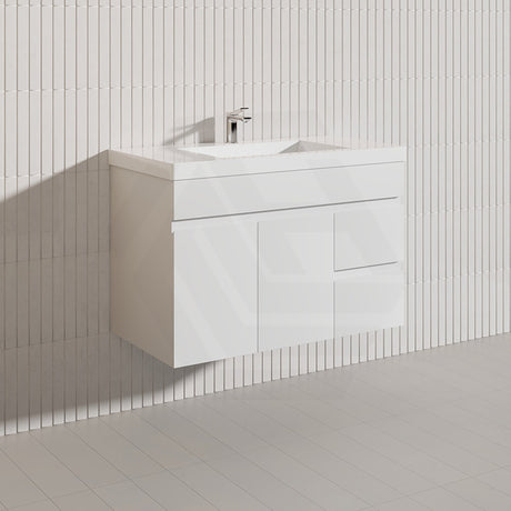 Macho 900mm Premium MDF Gloss White Wall Hung Vanity with Left/Right Hand Drawers