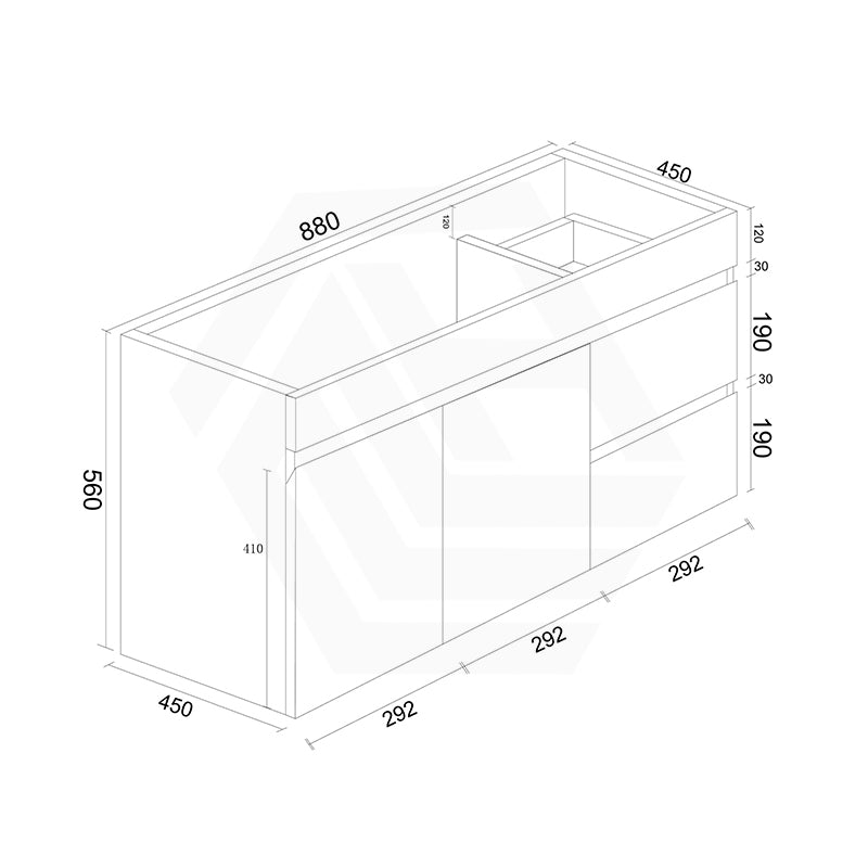 900mm Premium MDF Gloss White Wall Hung Vanity with Left/Right Hand Drawers