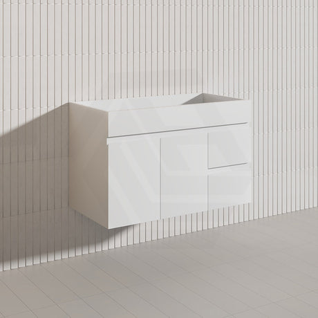 Macho 900mm Premium MDF Gloss White Wall Hung Vanity with Left/Right Hand Drawers