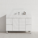 1200mm Freestanding Bathroom Vanity with Legs/Kickboard White PVC Polyurethane Cabinet ONLY & Ceramic Top Available