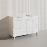 1200mm Freestanding Bathroom Vanity with Legs/Kickboard White PVC Polyurethane Cabinet ONLY & Ceramic Top Available