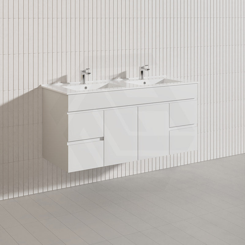 1200mm Bathroom Premium PVC Single/Double Bowls Floating Vanity Wall Hung White Cabinet
