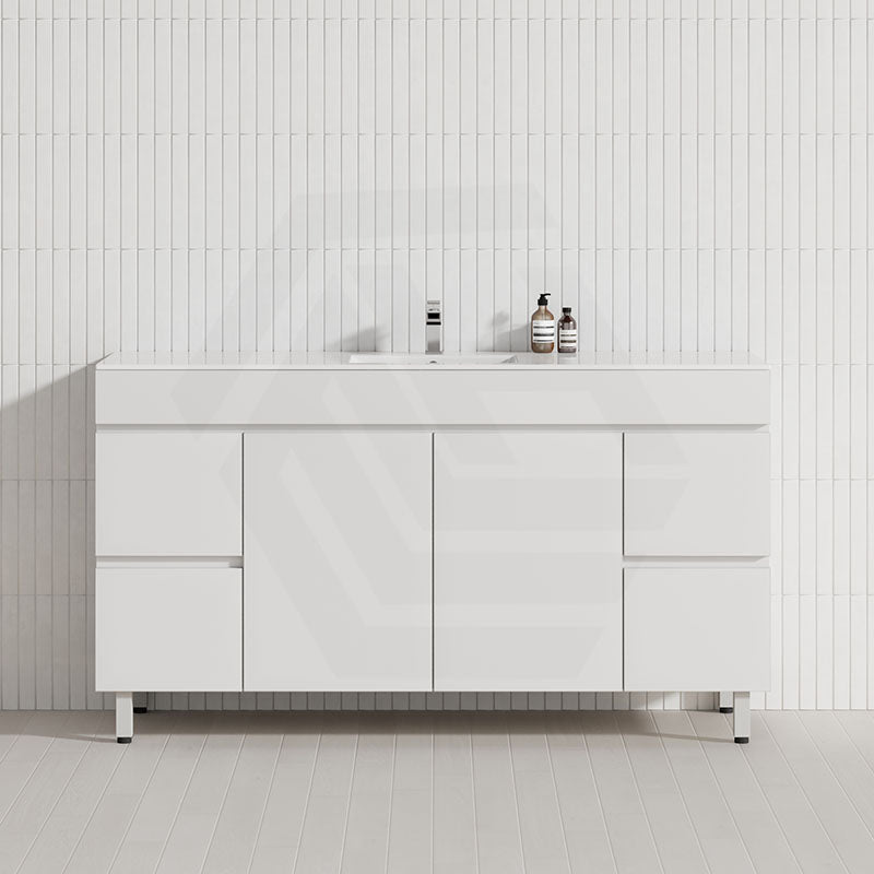 1500mm Freestanding Bathroom Vanity with Legs/Kickboard White PVC Polyurethane Cabinet ONLY & Ceramic Top Available