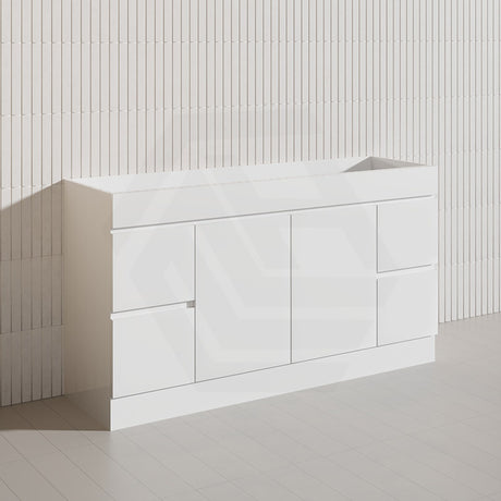 1500mm Freestanding Bathroom Vanity with Legs/Kickboard White PVC Polyurethane Cabinet ONLY & Ceramic Top Available