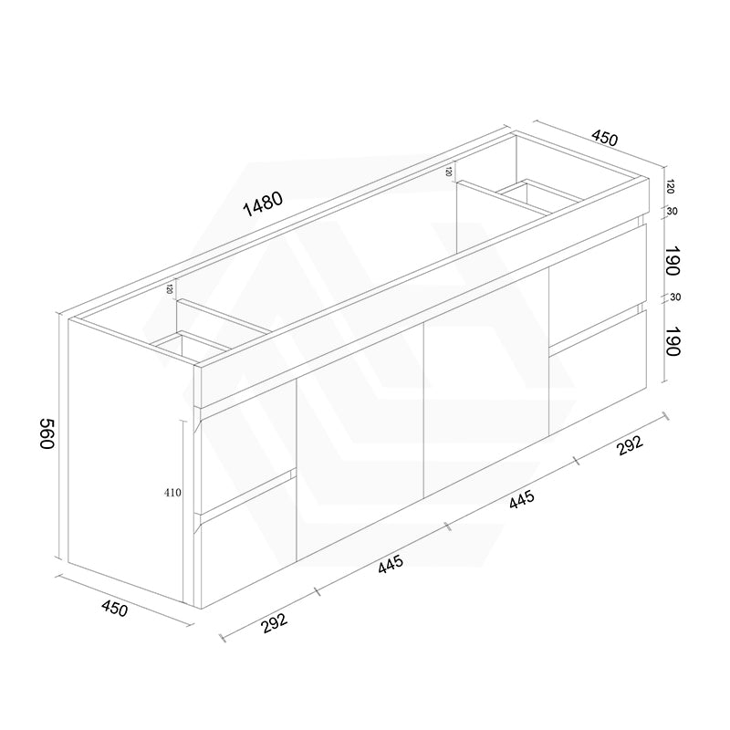 1500mm Bathroom Premium PVC Single/Double Bowls Floating Vanity Wall Hung White Cabinet