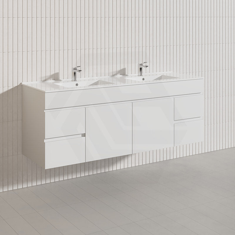 1500mm Bathroom Premium PVC Single/Double Bowls Floating Vanity Wall Hung White Cabinet