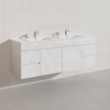 1500mm Bathroom Premium PVC Single/Double Bowls Floating Vanity Wall Hung White Cabinet