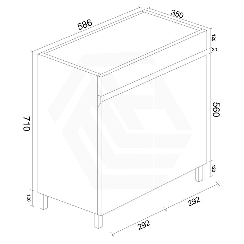 600mm Narrow Polyurethane PVC Premium Freestanding Bathroom Vanity Gloss White Cabinet ONLY & Ceramic Top Available