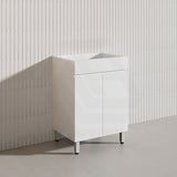 600mm Narrow Polyurethane PVC Premium Freestanding Bathroom Vanity Gloss White Cabinet ONLY & Ceramic Top Available