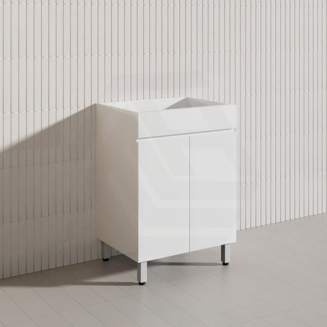 600mm Narrow Polyurethane PVC Premium Freestanding Bathroom Vanity Gloss White Cabinet ONLY & Ceramic Top Available