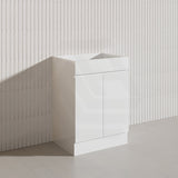 600mm Narrow Polyurethane PVC Premium Freestanding Bathroom Vanity Gloss White Cabinet ONLY & Ceramic Top Available
