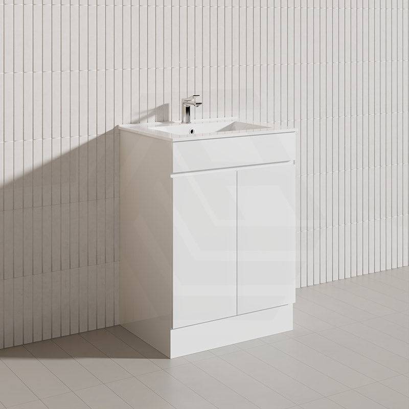 600mm Narrow Polyurethane PVC Premium Freestanding Bathroom Vanity Gloss White Cabinet ONLY & Ceramic Top Available