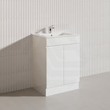 600mm Narrow Polyurethane PVC Premium Freestanding Bathroom Vanity Gloss White Cabinet ONLY & Ceramic Top Available