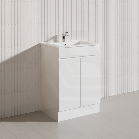 600mm Narrow Polyurethane PVC Premium Freestanding Bathroom Vanity Gloss White Cabinet ONLY & Ceramic Top Available