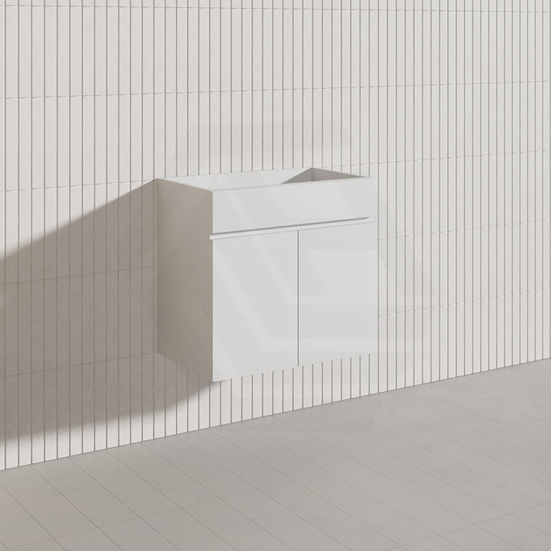 600mm Narrow Bathroom PVC Board Wall Hung Vanity Gloss White Cabinet Only & Ceramic Top Available